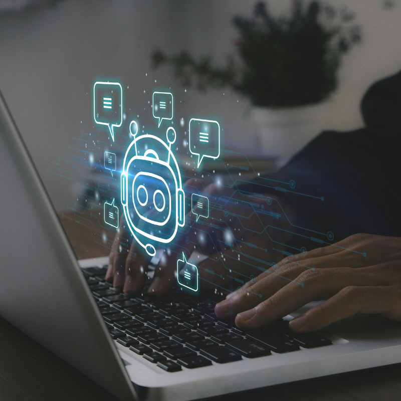 AI digital customer experience optimization icon over a laptop AI digital customer experience optimization icon over a laptop